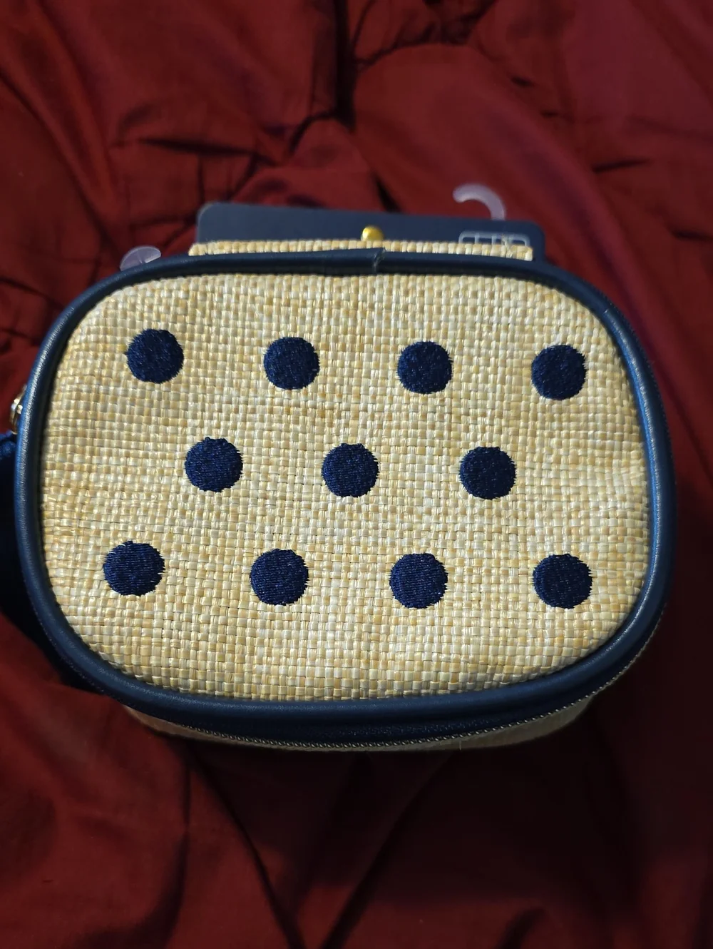 Trina Turk Woven Straw Case with Navy Dot Accents